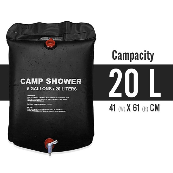 Подвесной душ для кемпинга и дачи 20л, Camp Shower, резиновый душ пакет для туризма, черный, с лейкой
