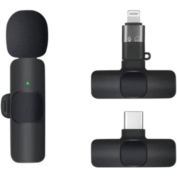 Беспроводной микрофон петличный K8 с адаптером Lightning-Type-C Black