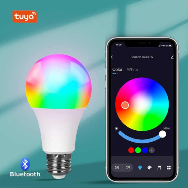 Умная лампочка Tuya E27 LED Bluetooth RGB Color & White интеллектуальное освещение