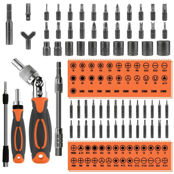 Набор отверток с трещоткой Torx RATCHET 68 в 1, биты и головки, гибкий удлинитель, храповый механизм
