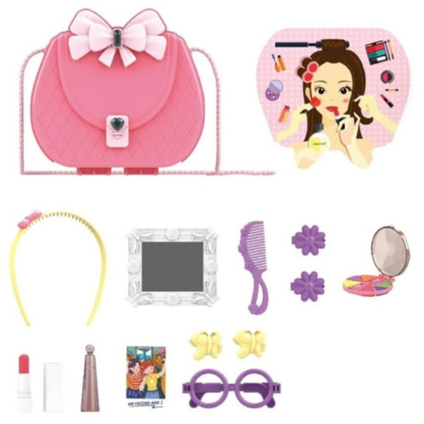 Косметический набор для детей Kids Pretend Toy Bag / сумка для макияжа  с зеркалом Розовый