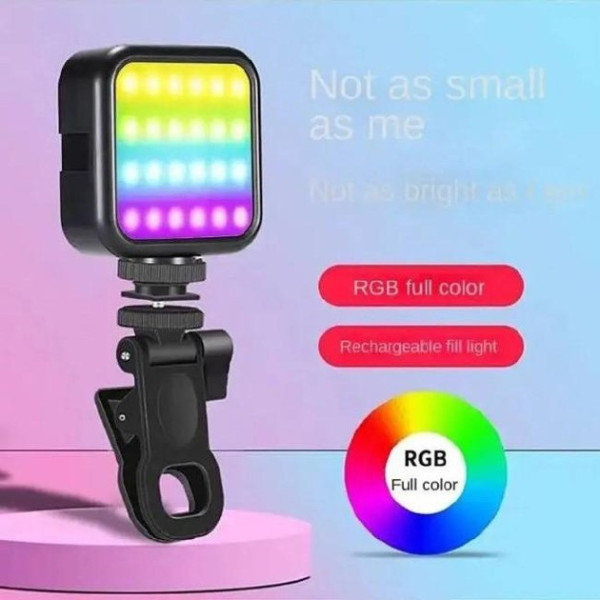 Мини видеосвет LED RGB AY-83 с аккумулятором и зажимом, портативная светодиодная лампа для фото и видео