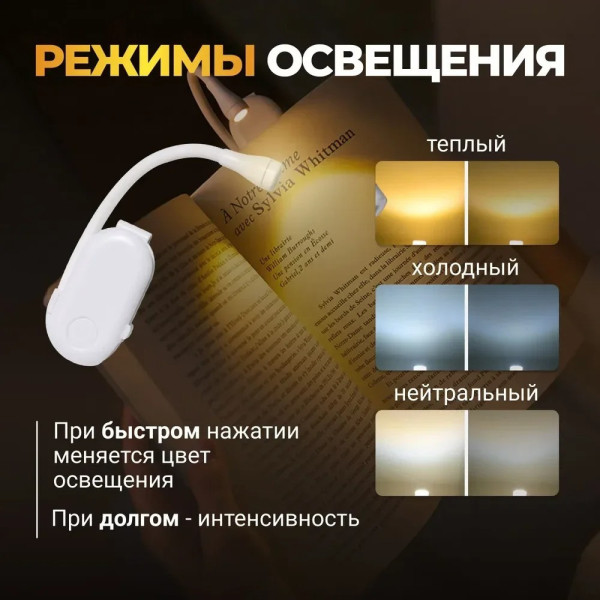 Лампа для чтения, мини лампа HA-71 / Портативный фонарик для книг Белый