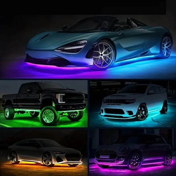 Светодиодная подсветка для дна автомобиля bluetooth 12V IP68,  LED RGB лента 2шт по 90см, 2шт по 120см