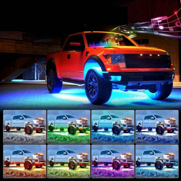 Светодиодная подсветка для дна автомобиля bluetooth 12V IP68,  LED RGB лента 2шт по 90см, 2шт по 120см
