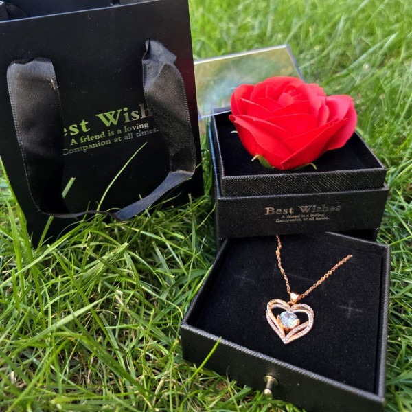 Подарочный набор ожерелье с подвеской "I love you" и розой в подарочной коробке Розовый