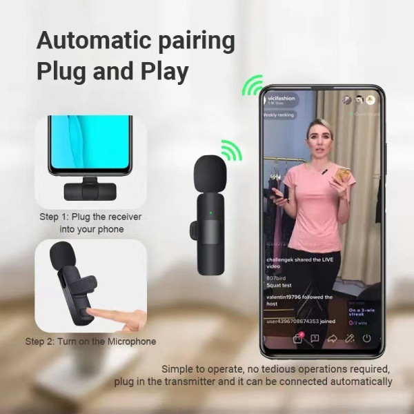 Беспроводной петличный микрофон K9 Wireless Lavalier Microphone с переходниками и адаптером Lightning TypeC