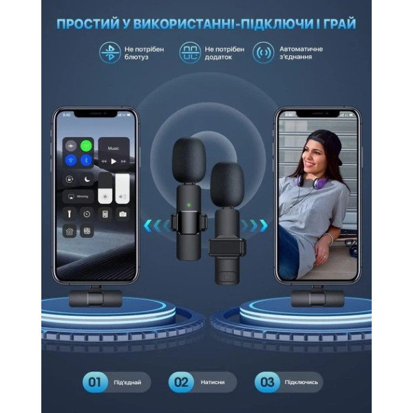 Комплект петличных микрофоном Wireless K9+ Lavalier Microphone с двумя переходниками Black