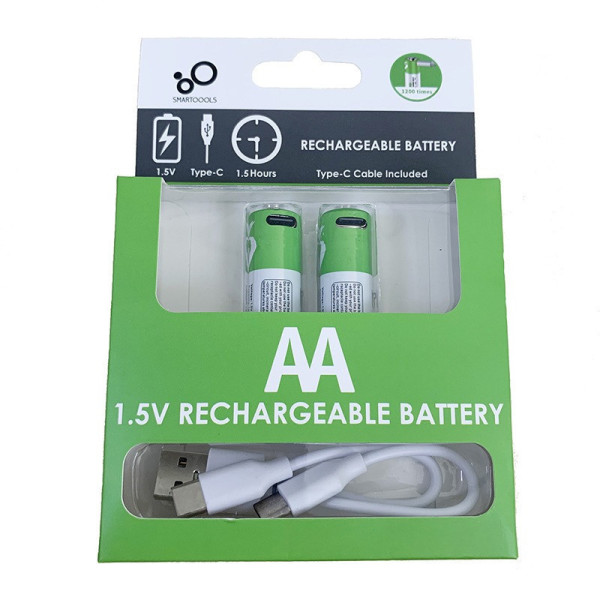 Комплект батареек AA 2шт аккумуляторные 2600mWh с Type-C на 1.5V