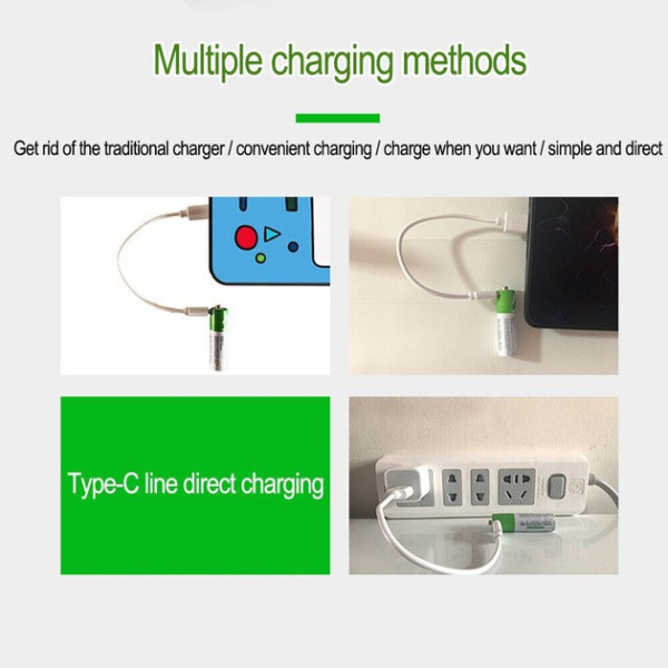 Комплект батареек AA 2шт аккумуляторные 2600mWh с Type-C на 1.5V