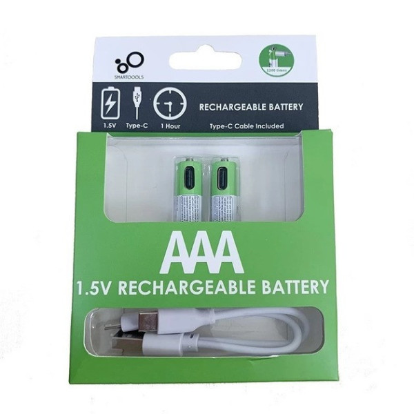 Комплект батарейки AAA аккумуляторные 750mWh 2 шт с USB Type-C от Smartoools на 1.5V