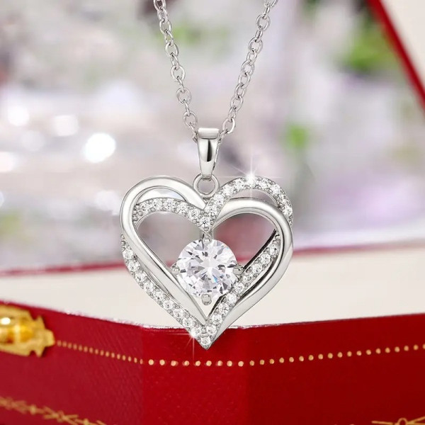 Женское ожерелье с кулоном в форме сердца Heart Сердце из циркония Серебро