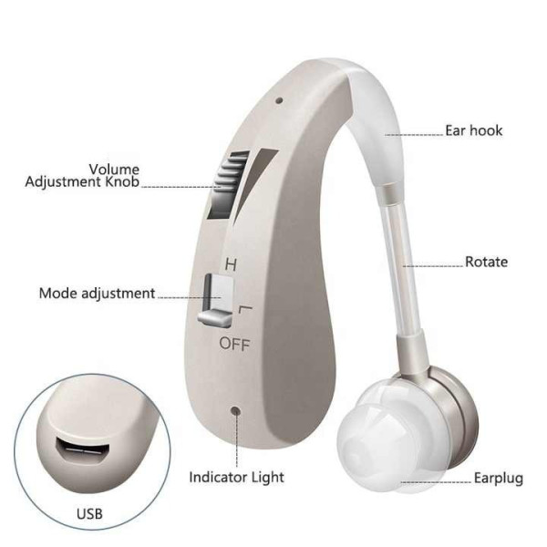 Аккумуляторный слуховой аппарат Tecnologia Audifono / усилитель звука USB, цифровые наушники для слуха Gold