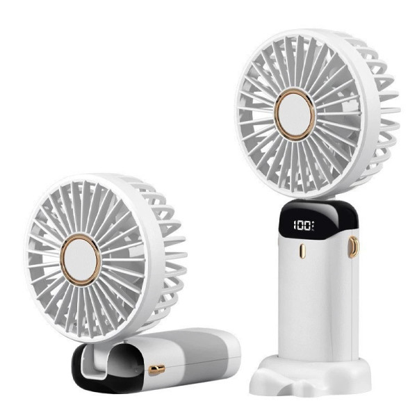 Складной портативный вентилятор с LED дисплеем и множеством функций + подставка для телефона, на аккумуляторе