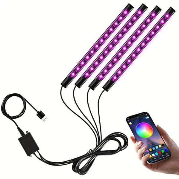 Светодиодные ленты подсветка для салона авто RGB LED с управлением через телефон APP