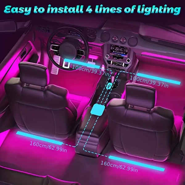 Светодиодные ленты подсветка для салона авто RGB LED с управлением через телефон APP