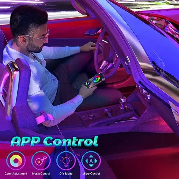 Светодиодные ленты подсветка для салона авто RGB LED с управлением через телефон APP