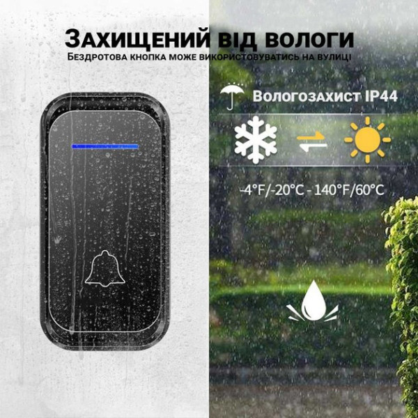 Комплект беспроводного дверного звонка WDB-02-2 38 мелодий с приемником от сети Black/White