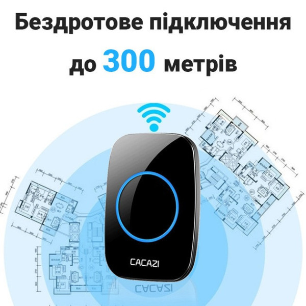 Комплект Cacazi беспроводной дверной звонок и приемник 38 мелодий, ля дома от батареек Black