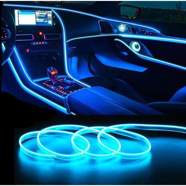 Неоновая подсветка авто салона авто RGB меняет 7 цветов, приборки, Гибкий неон 5 метров
