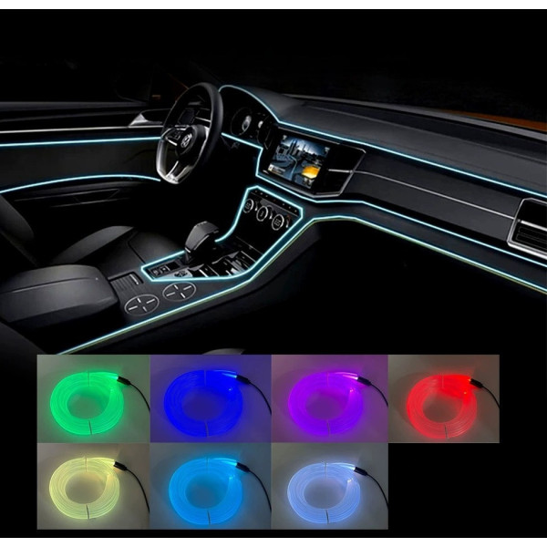 Неоновая подсветка авто салона авто RGB меняет 7 цветов, приборки, Гибкий неон 5 метров