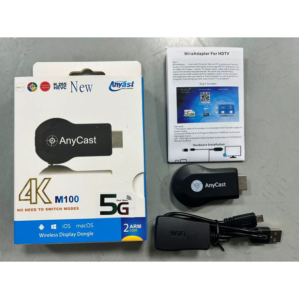 Медиаплеер Miracast AnyCast 4K 1080p со встроенным Wi-Fi модулем M100 5g 2 core