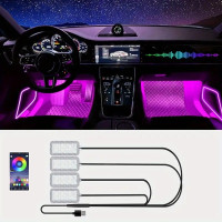 Светодиодная подсветка салона авто USB Bluetooth RGB подсветка ног в авто 4шт c приложением