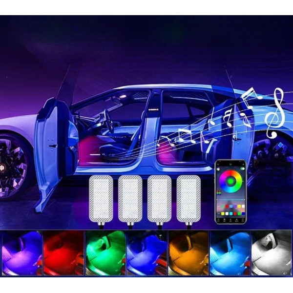 Светодиодная подсветка салона авто USB Bluetooth RGB подсветка ног в авто 4шт c приложением