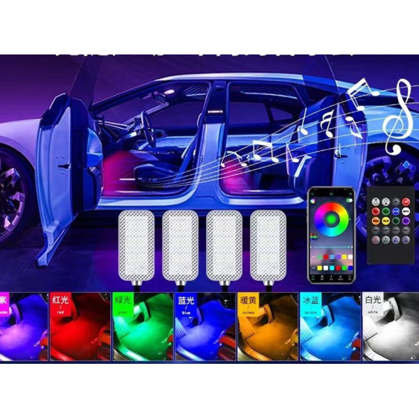 Светодиодная подсветка салона авто USB Bluetooth RGB подсветка ног в авто 4шт c приложением