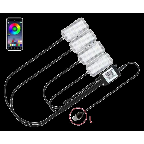 Светодиодная подсветка салона авто USB Bluetooth RGB подсветка ног в авто 4шт c приложением