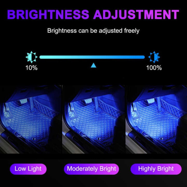 Светодиодная подсветка салона авто USB Bluetooth RGB подсветка ног в авто 4шт c приложением