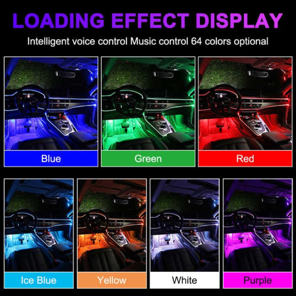 Светодиодная подсветка салона авто USB Bluetooth RGB подсветка ног в авто 4шт c приложением