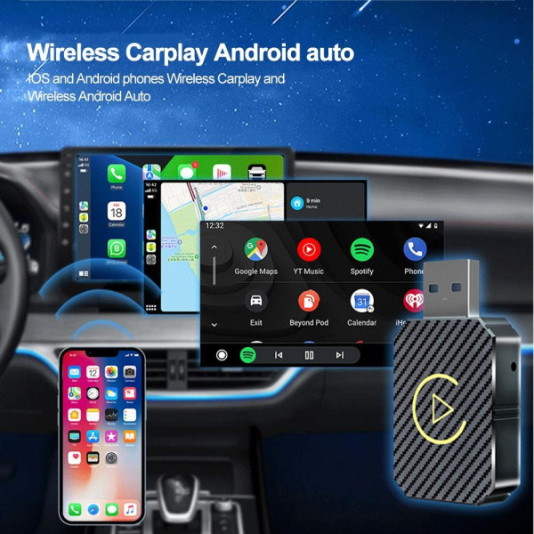 Беспроводной Адаптер для автомобиля для CarPlay Android Auto Usb Bluethooth Black