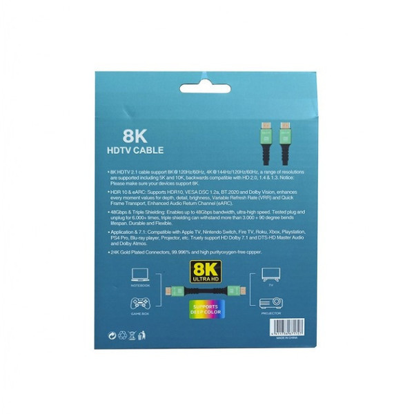 Кабель HDMI HD2.1V Premium 1.5 м 8K, версия 2.1, 48 Гбит/с, поддержка 4K 120 Гц / 8K 60 Гц