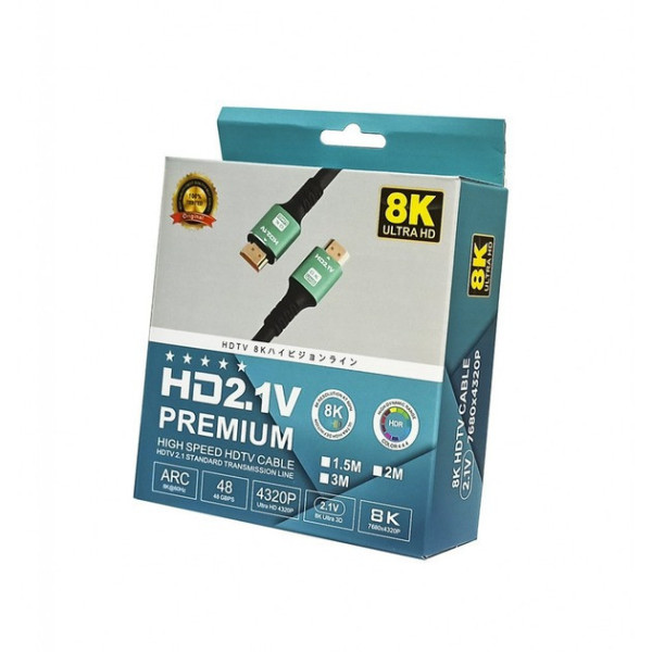 Кабель HDMI HD2.1V Premium 1.5 м 8K, версия 2.1, 48 Гбит/с, поддержка 4K 120 Гц / 8K 60 Гц