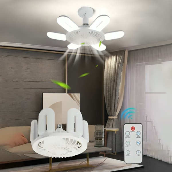 Лампа-вентилятор LED 60Вт 6U с патроном E27, пульт и 3 режима белая