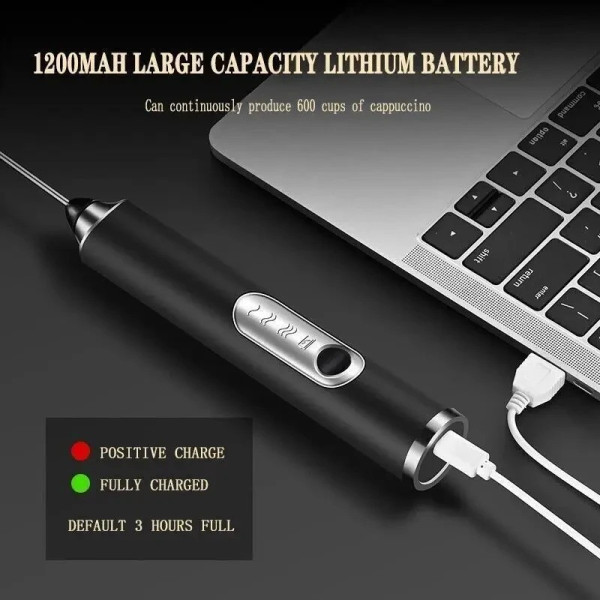 Электрический вспениватель S3 USB, 3 скорости, венчик из нержавеющей, для молока и яиц