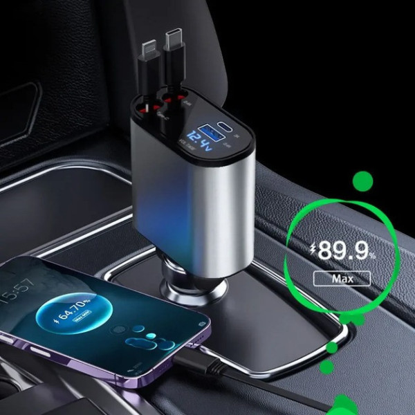 Автозарядное устройство Hugeel HG-CC11 в прикуриватель, 66 Вт, QC 3.0, PD, кабели Type-C/Lightning