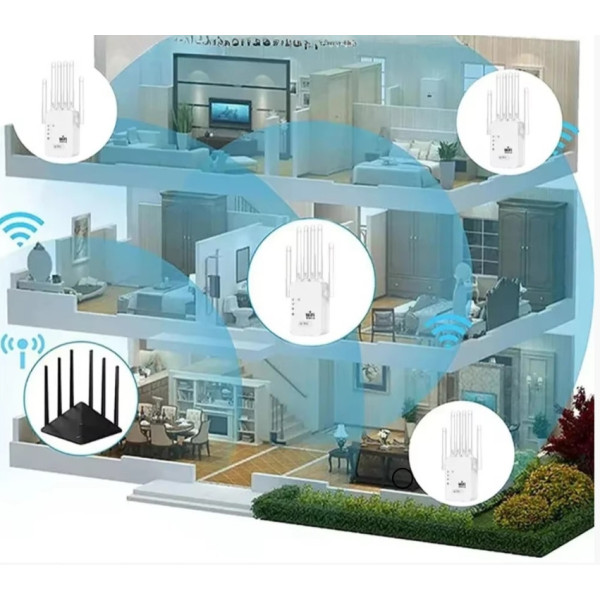 Двухдиапазонный Wi-Fi репитер 2.4/5 ГГц 1200 Мбит/с, 6 антенн, RJ45, режим AP