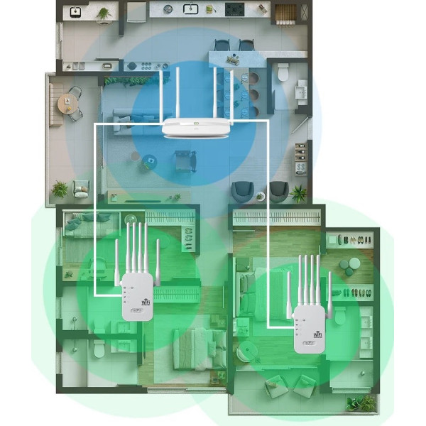 Двухдиапазонный Wi-Fi репитер 2.4/5 ГГц 1200 Мбит/с, 6 антенн, RJ45, режим AP