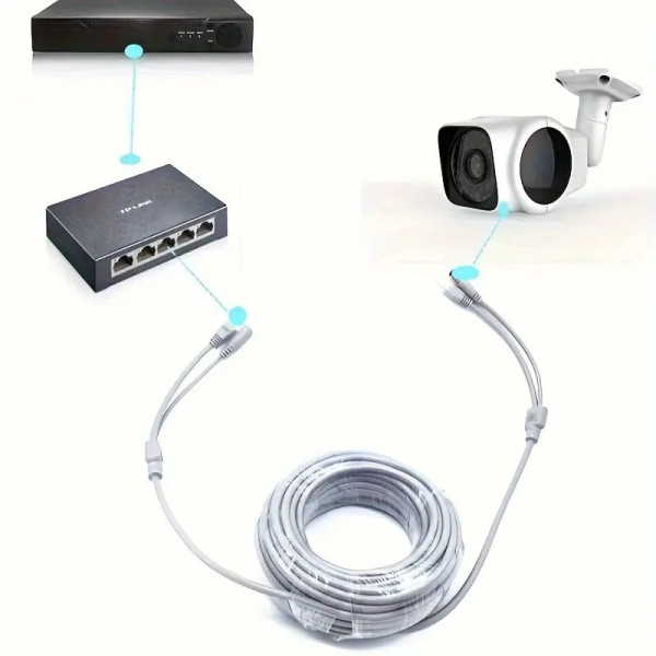 Готовый кабель RJ45+DC 10 м для видеонаблюдения, медный, двухжильный, комбинированный