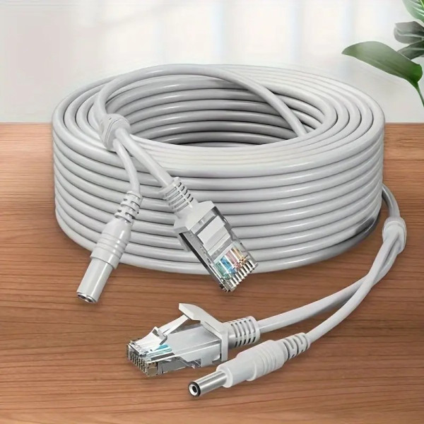 Готовый кабель RJ45+DC 10 м для видеонаблюдения, медный, двухжильный, комбинированный
