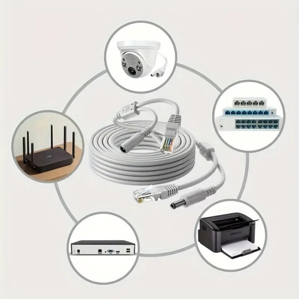 Готовый кабель RJ45+DC 10 м для видеонаблюдения, медный, двухжильный, комбинированный