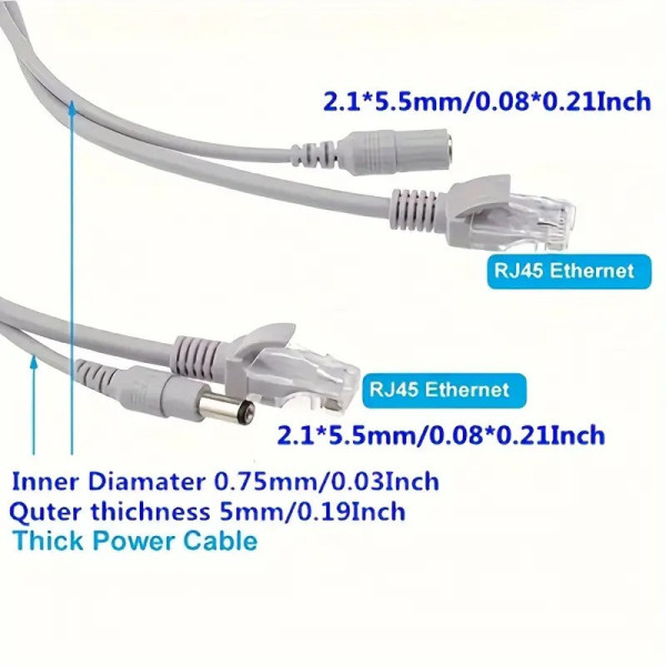 Готовый кабель RJ45+DC 10 м для видеонаблюдения, медный, двухжильный, комбинированный