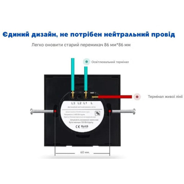 Умный сенсорный выключатель 2 канала черный, сенсорное управление