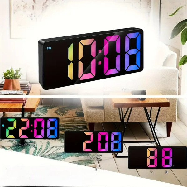 Цифровые LED зеркальные настольные часы с будильником и встроенным термометром