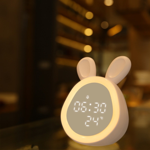 Детские LED-часы Зайчик с подсветкой будильником сенсорной температурой на аккумуляторе USB