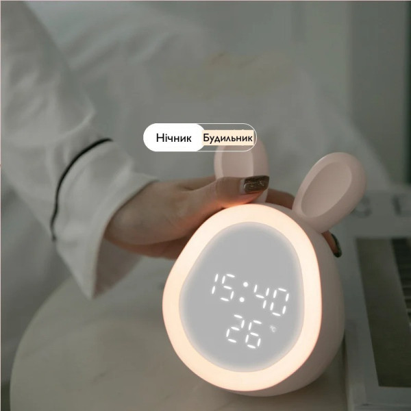 Детские LED-часы Зайчик с подсветкой будильником сенсорной температурой на аккумуляторе USB