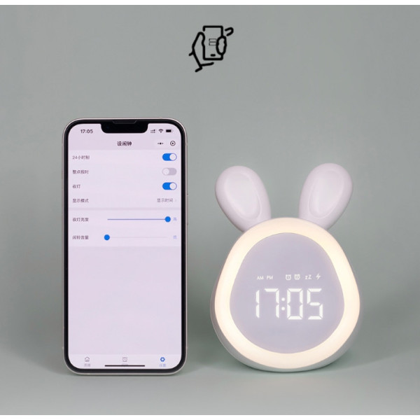 Детские LED-часы Зайчик с подсветкой будильником сенсорной температурой на аккумуляторе USB