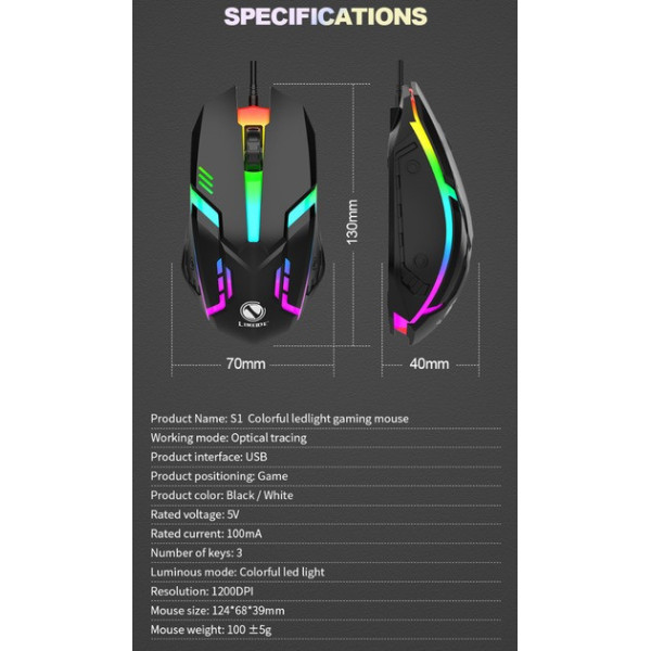 Проводная игровая мышь X3 с LED подсветкой 1200 DPI USB черная